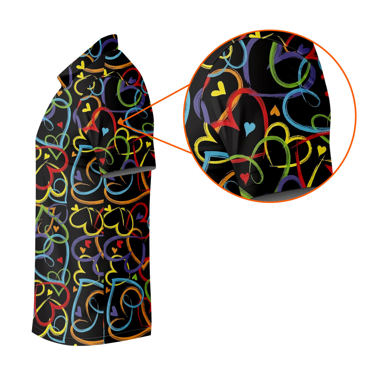 Colorful Heart Outline Pattern Golf Polo Shirt, Golf Polo Shirts For Men, Mens Golf Apparel