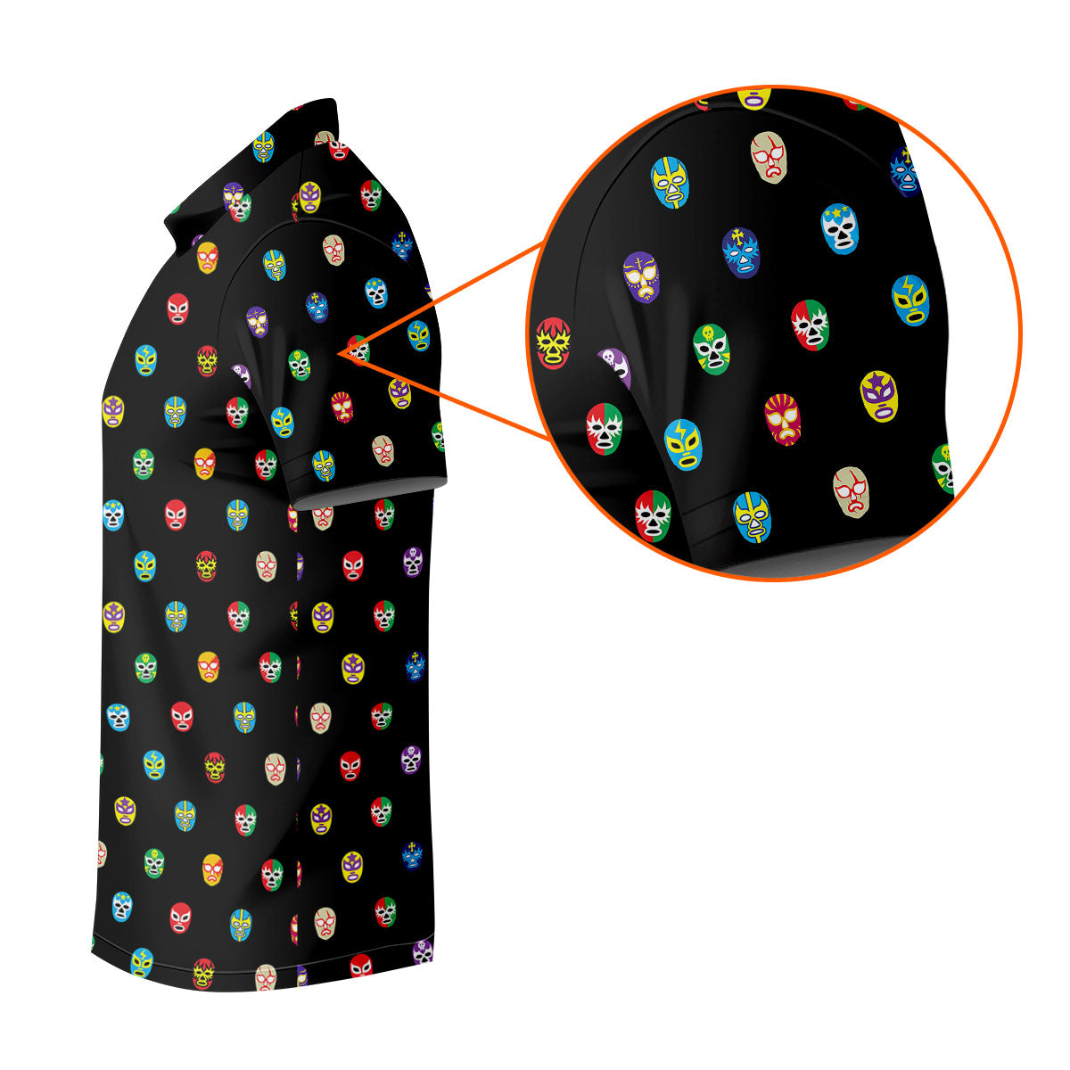 Colorful Retro Mask Print Golf Polo Shirt, Golf Shirts For Men, Printed Golf Shirts