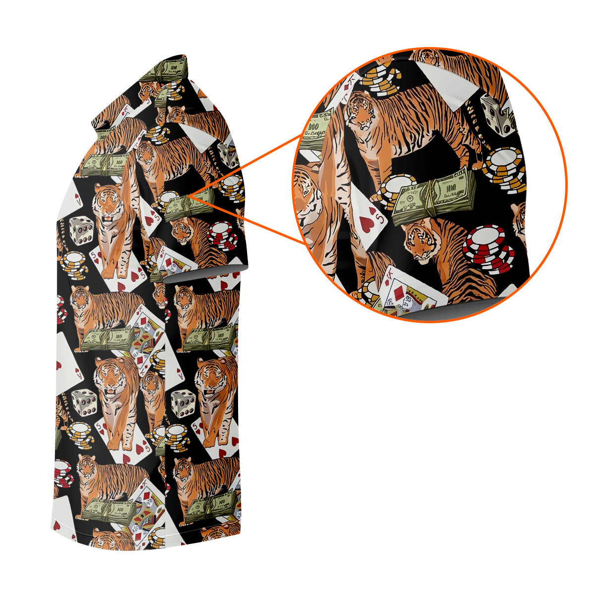Money Tiger Poker Dice Chips And Cards Hawaiian Golf Shirt, Men's Funny Golf Shirts