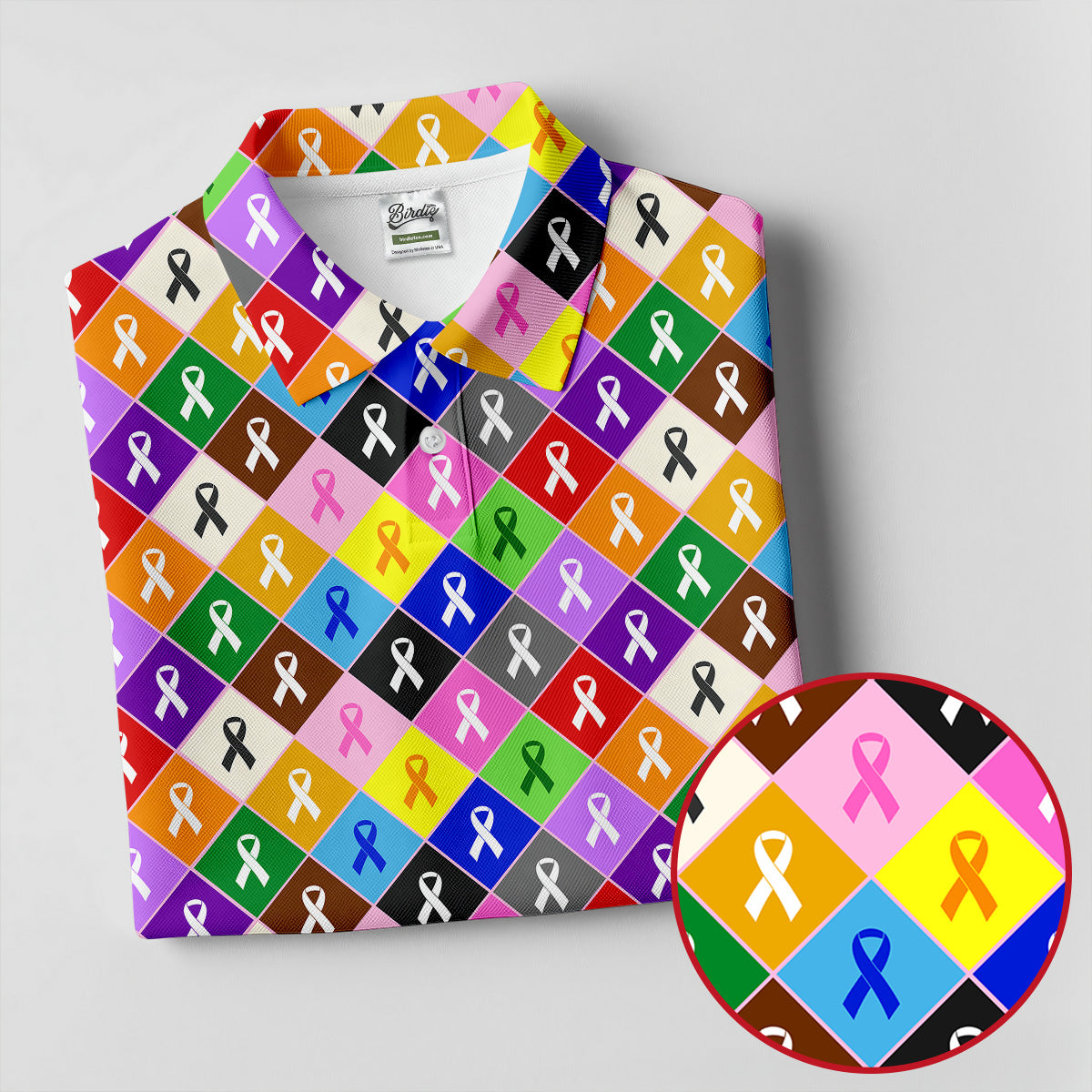 Colorful Awareness Ribbon Breast Cancer Golf Polo, Womens Golf Tops, Ladies Golf Shirts