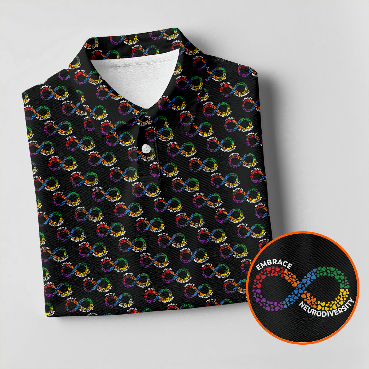 Embrace Neurodiversity Rainbow Infinity Symbol Autism Awareness Black Golf Shirt, Golf Shirts For Men