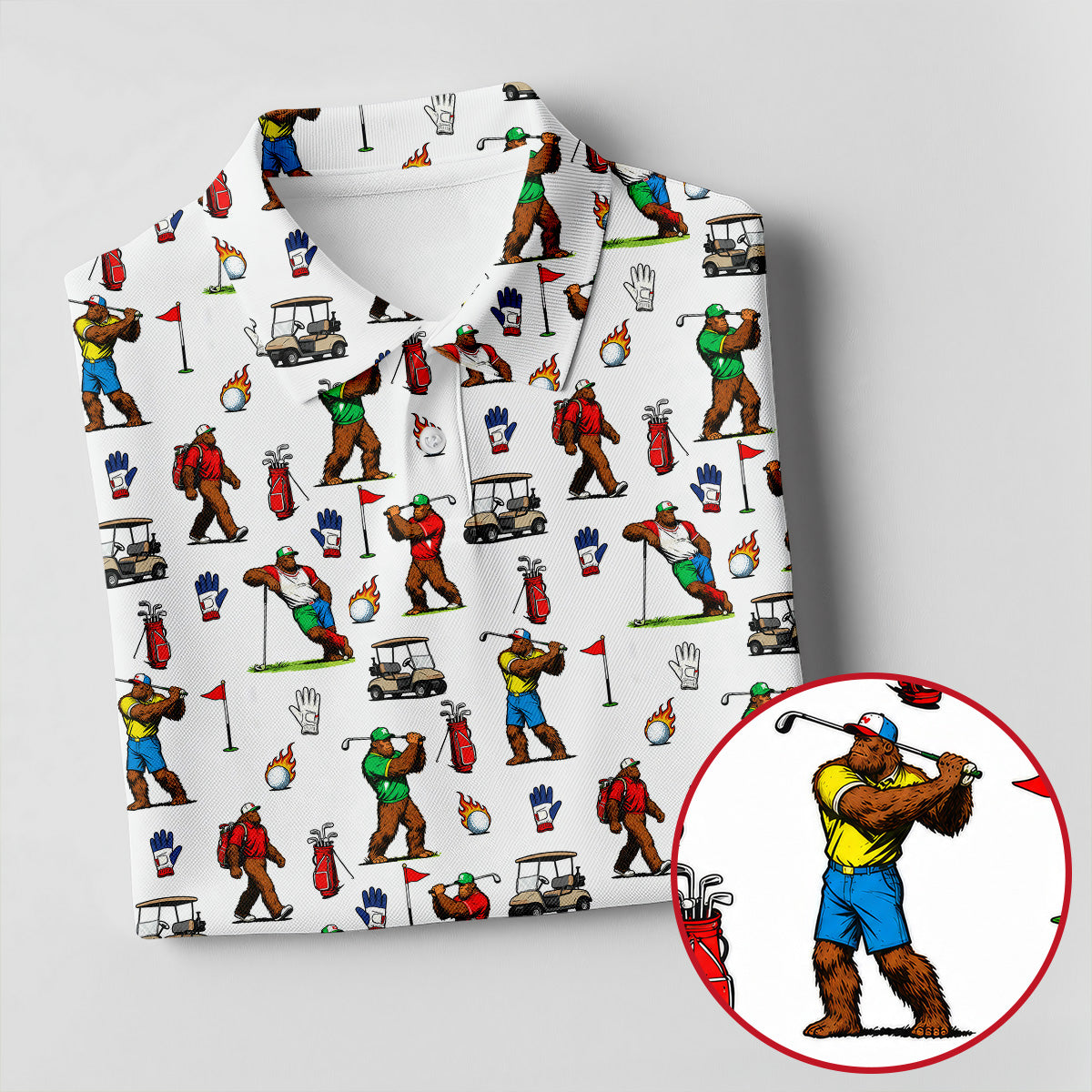 Bigfoot Golfer Pattern Men's Golf Shirt, Golf Polo Shirts For Men, Mens Golf Apparel