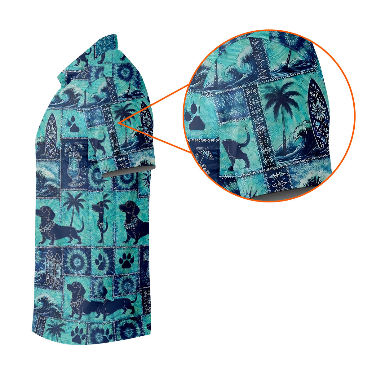 Funny Tropical Dog Surf Patchwork Golf Polo Shirt, Womens Golf Tops, Ladies Golf Top