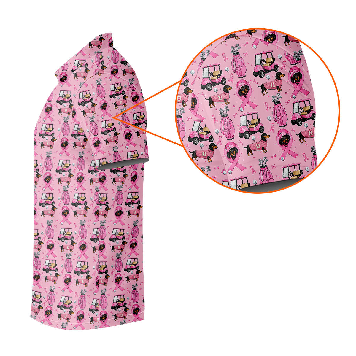 Cute Dog Golf Cart Breast Cancer Ribbon Polo Shirt, Ladies Golf Tops, Women’s Golf Polo