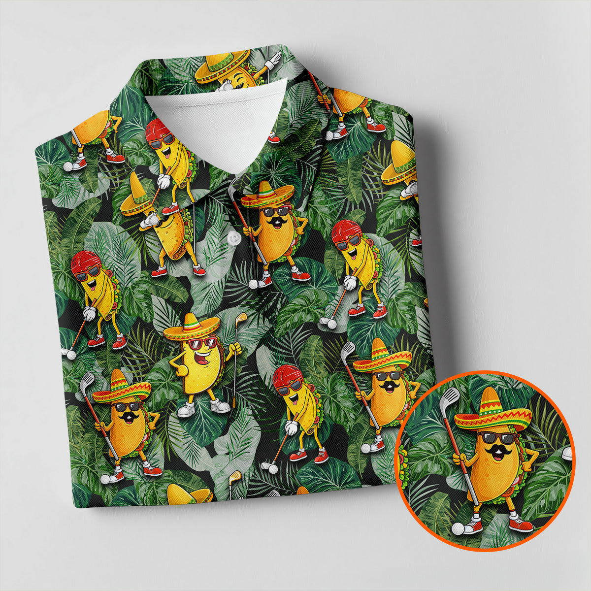 Funny Taco Golf Pose Tropical Men's Polo Shirt, Cinco De Mayo Fiesta Golf Shirt, Golf Shirts For Men