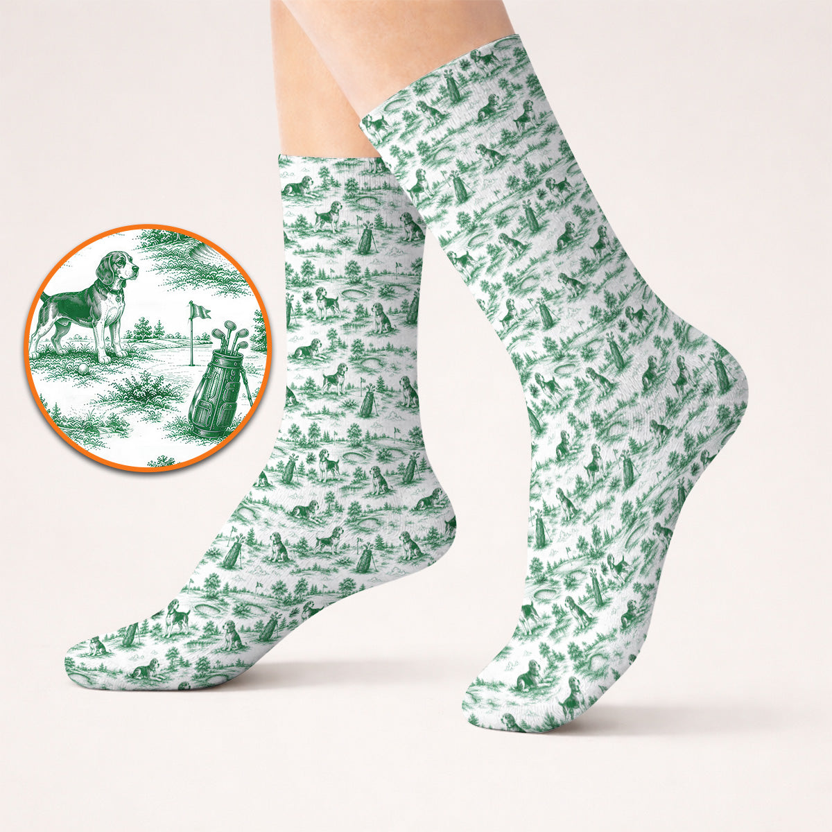 Beagle Toile De Jouy Golf Sock, Vintage Dog Pattern Golf Socks, Beagle Lover Golf Gift
