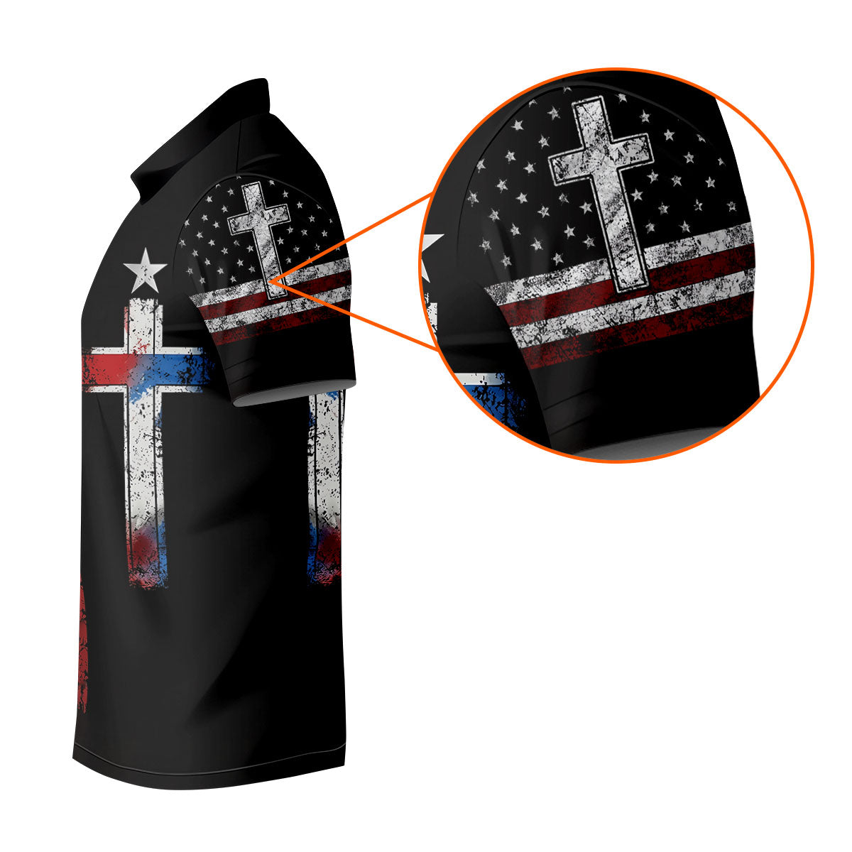 Faith Cross US Flag Golf Shirt, 250 Years Retro Golf Shirt, Patriotic 4th Of July Polo Shirts For Men
