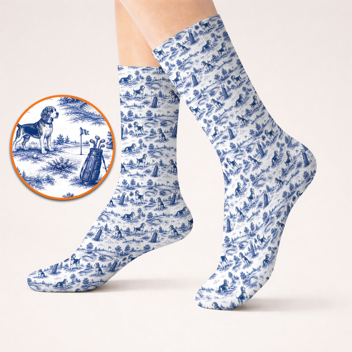 Beagle Toile De Jouy Golf Sock, Vintage Dog Pattern Golf Socks, Beagle Lover Golf Gift