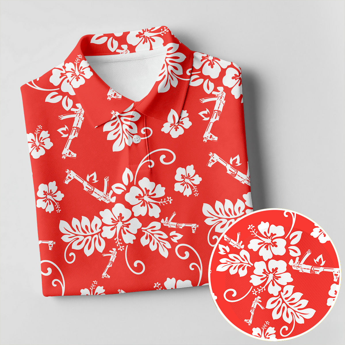 Tropical Flower Red Golf Shirt, Hawaiian Golf Shirt, Polo Shirts For Men, Golf Shirts For Men