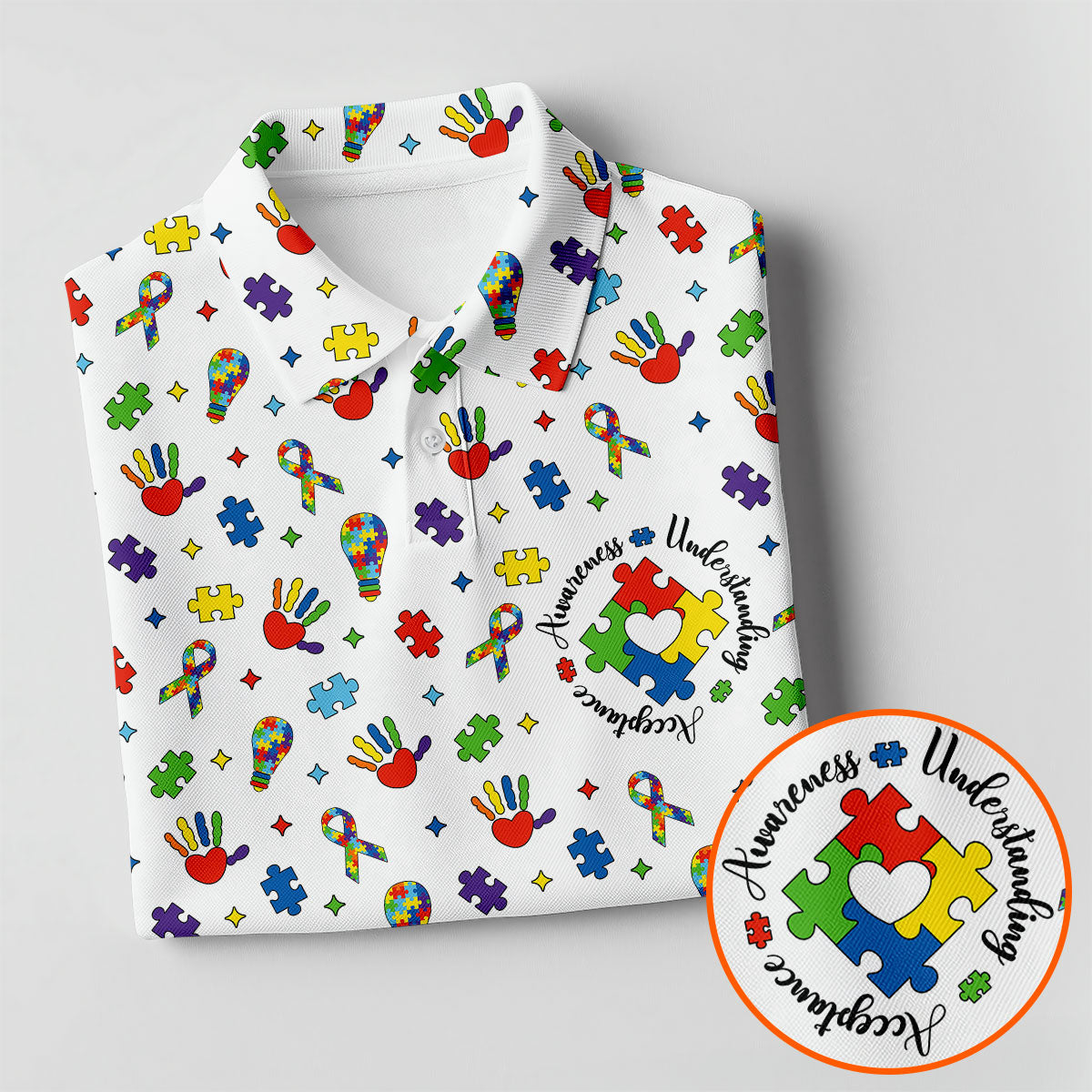 Awareness Understanding Acceptance Autism Ribbon White Golf Shirt, Autism Awareness Colors Women's Golf Tops