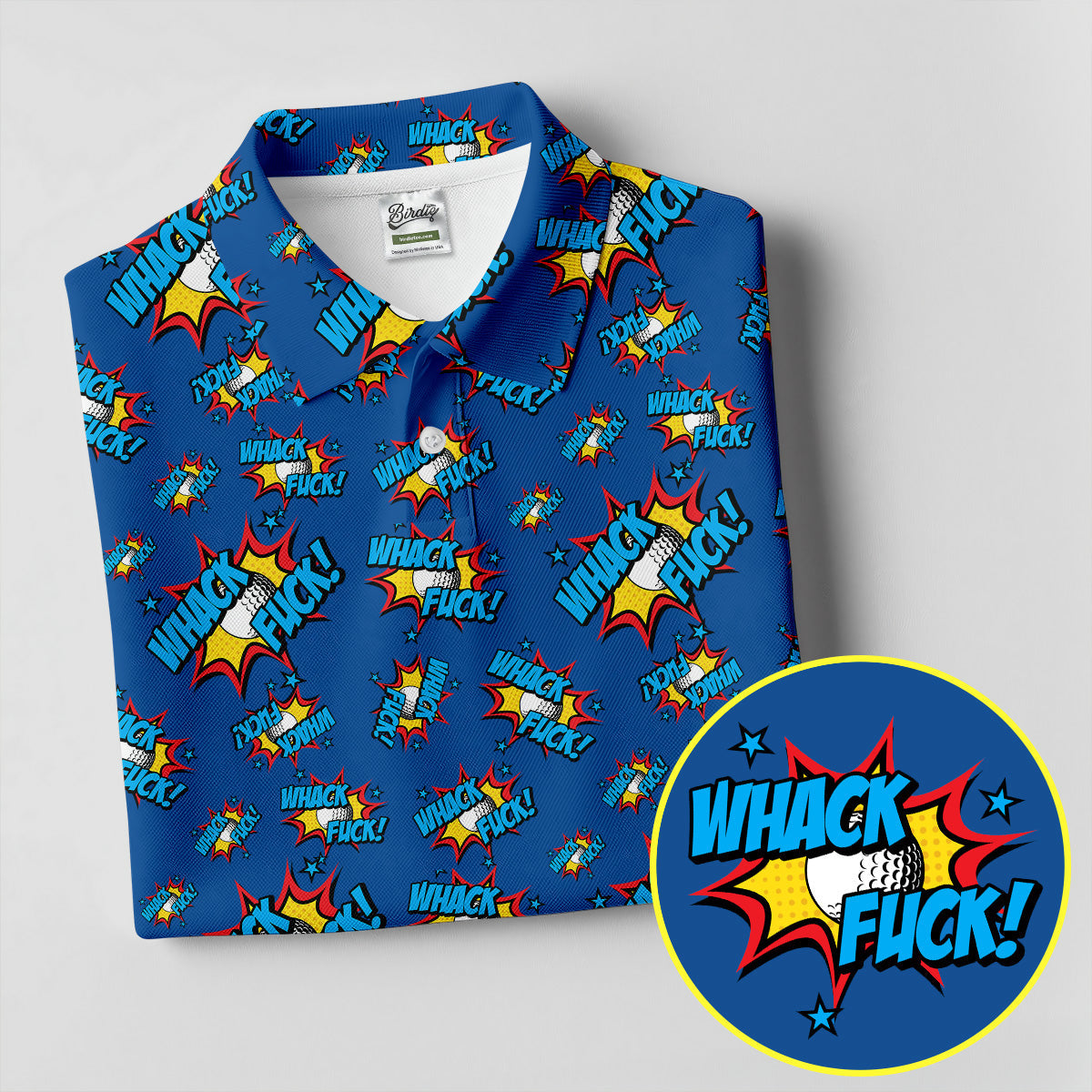 Funny Whack Fuck Comic Golf Ball Navy Polo Shirt, Womens Golf Tops, Printed Golf Shirts