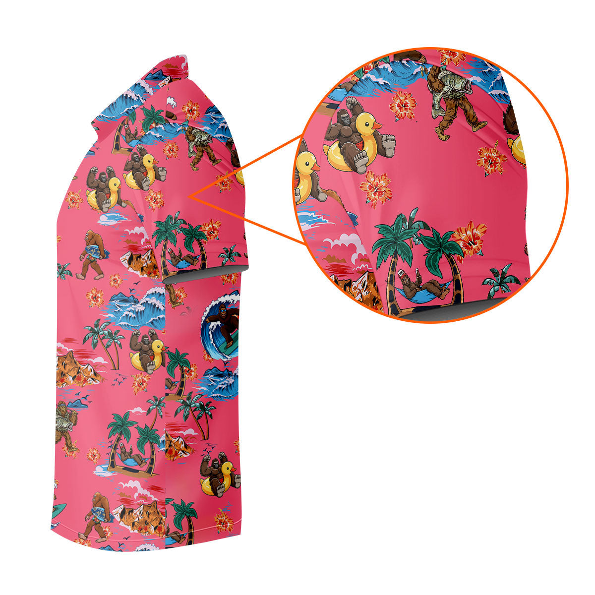 Pink Tropical Bigfoot Hawaiian Golf Polo Shirt, Men's Golf Shirt, Golf Polo Shirts For Men