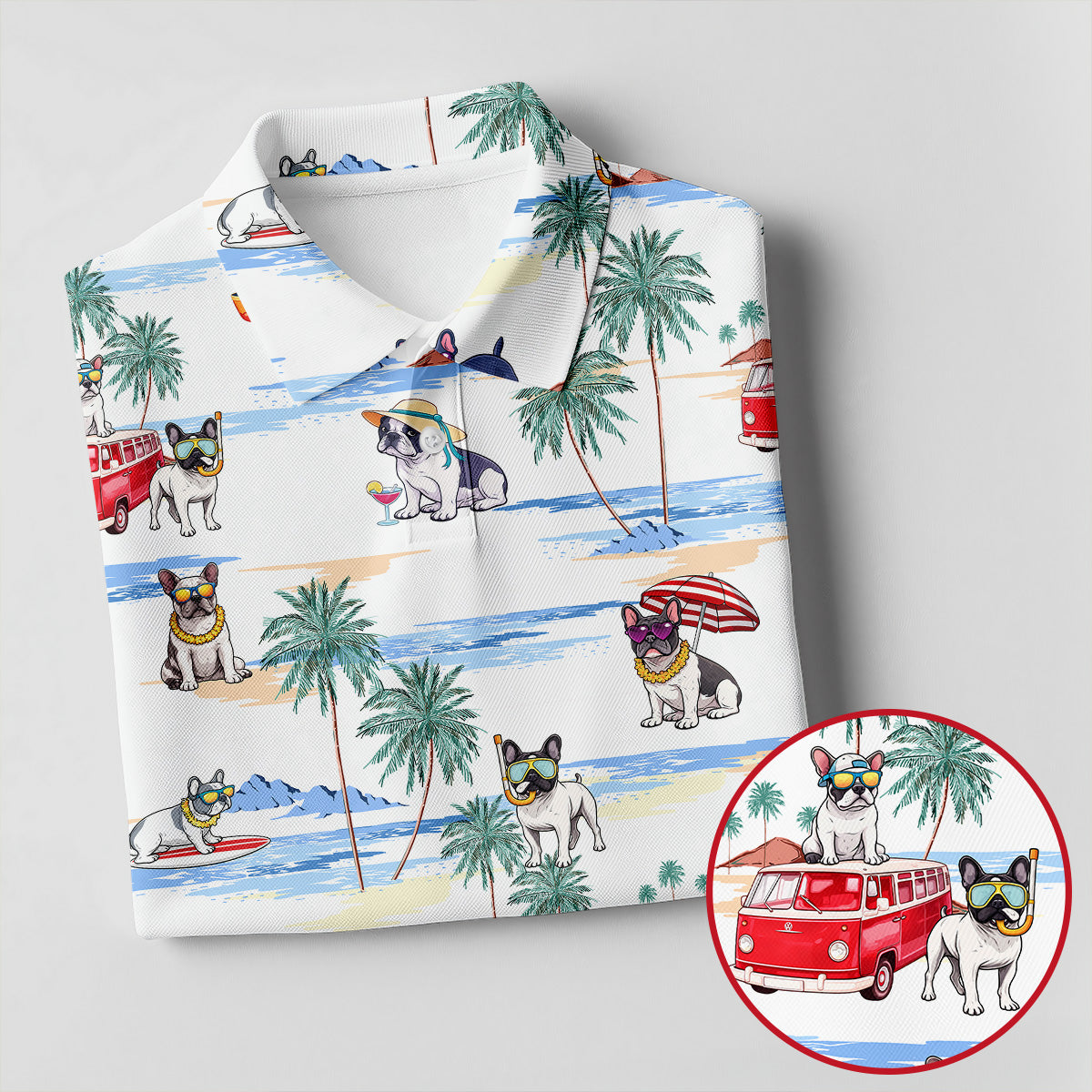 French Bulldog Beach Vacation Hawaiian Golf Polo Shirt, Ladies Golf Tops, Golf Polo For Women