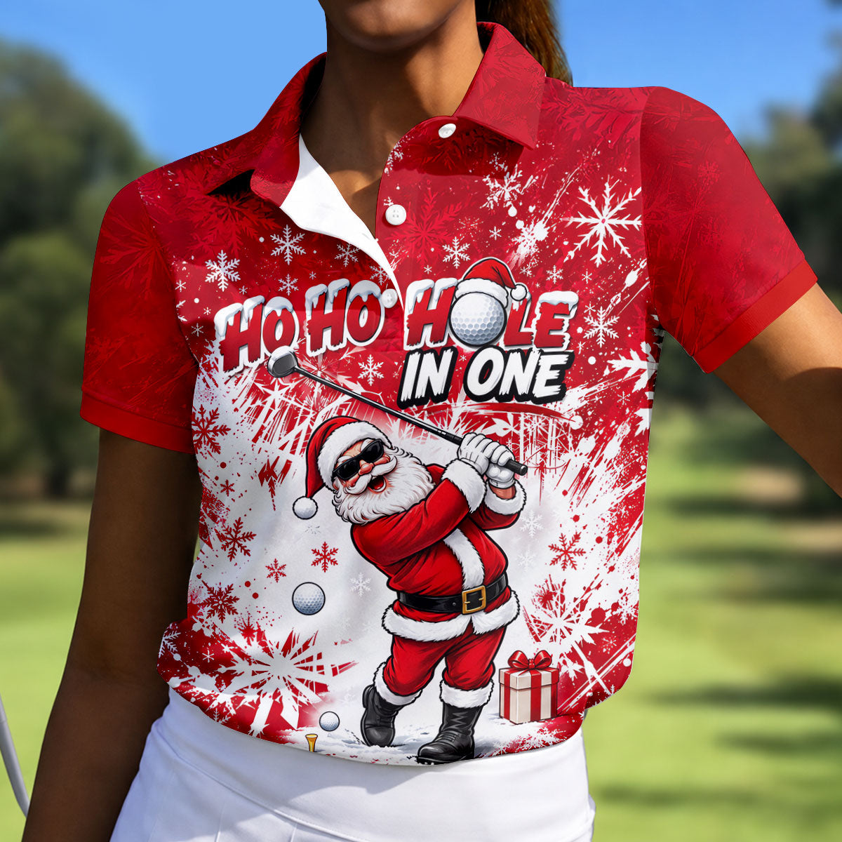 Ho Ho Hole In One Santa Christmas Golf Shirt, Womens Golf Tops, Ladies Golf Shirts