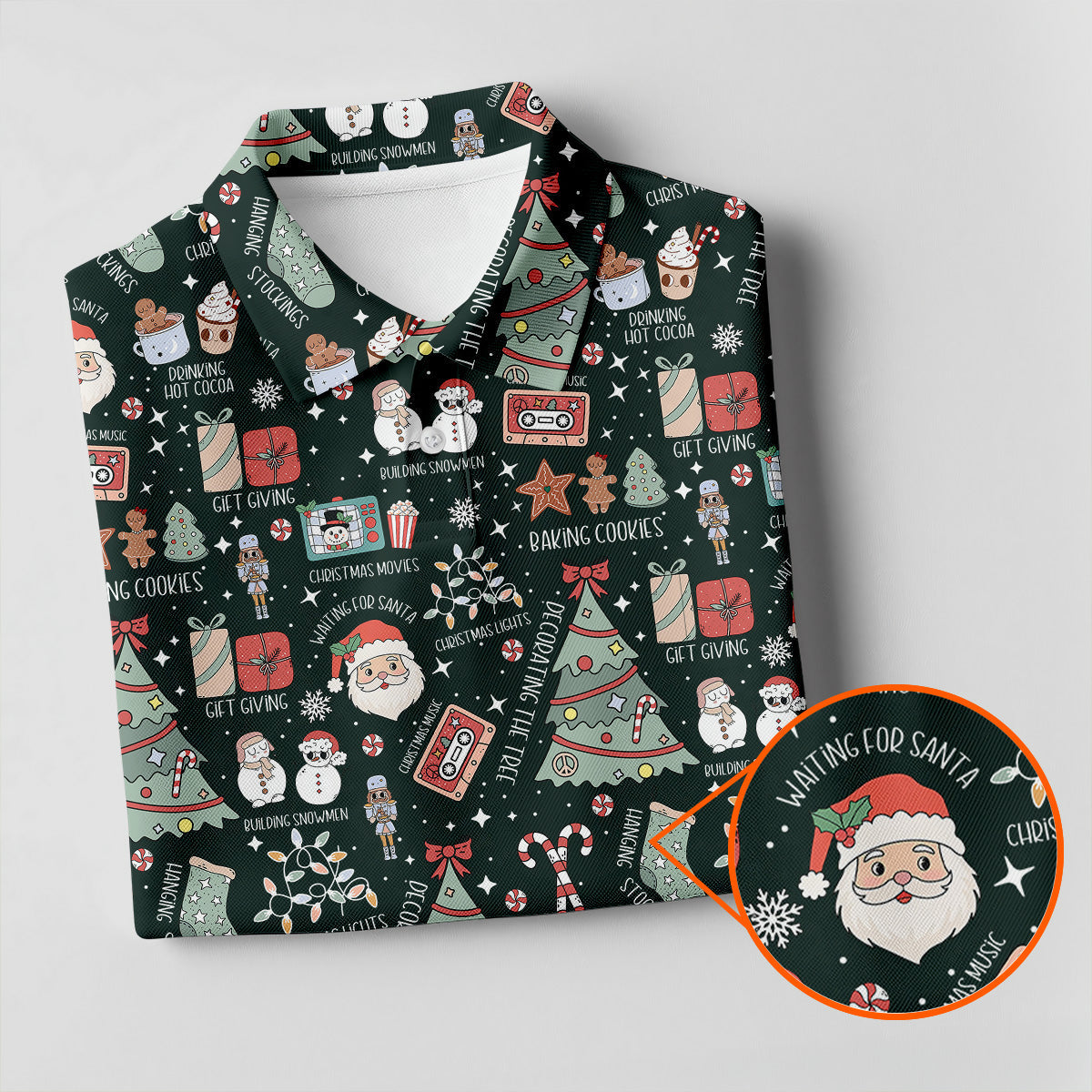 Cute Santa Claus Gift Green Men's Golf Polo Shirts, Christmas Golf Shirt, Polo Shirts For Men