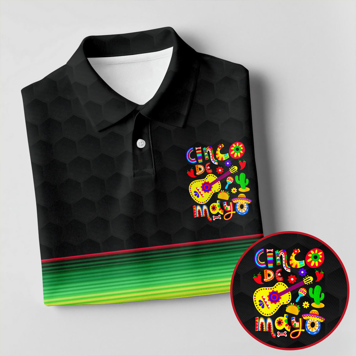 Mexican Sarape Golf Ball Pattern Cinco De Mayo Celebration Fiesta Themed Golf Shirts For Men