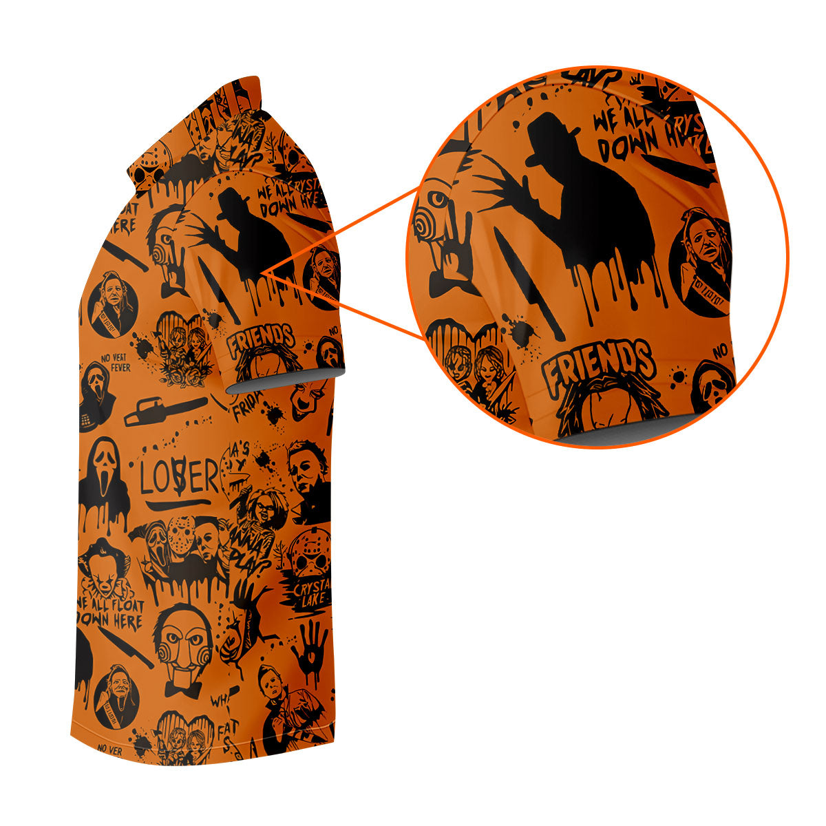 Orange Horror Character Icons Pattern Golf Polo Shirt for Halloween, Womens Golf Polo, Ladies Golf Shirts