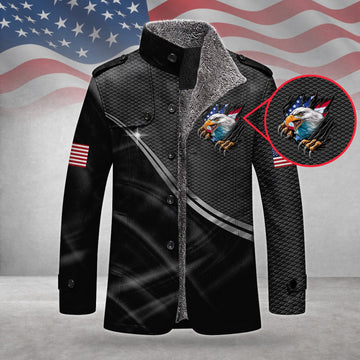 250 Years Bald Eagle And US Flag Men's Cold Premium Weather Jacket, Leather Trench Coat