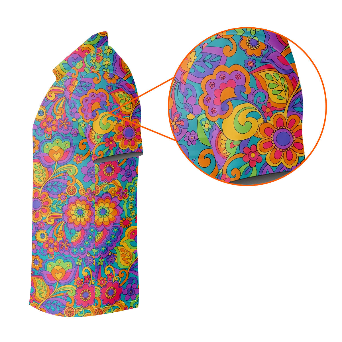 Vintage Psychedelic Floral Pattern Hawaiian Golf Shirt, Mens Golf Shirts, Golf Polo Shirts For Men