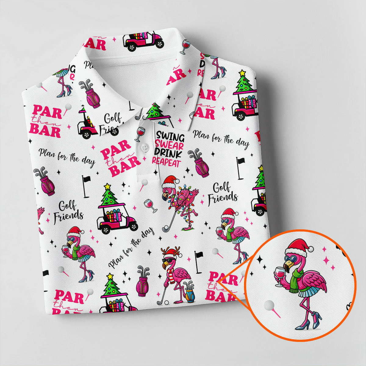 Christmas Flamingo Par Then Bar Women's Golf Shirts, Christmas Golf Shirt, Ladies Golf Shirts, Women's Golf Gifts