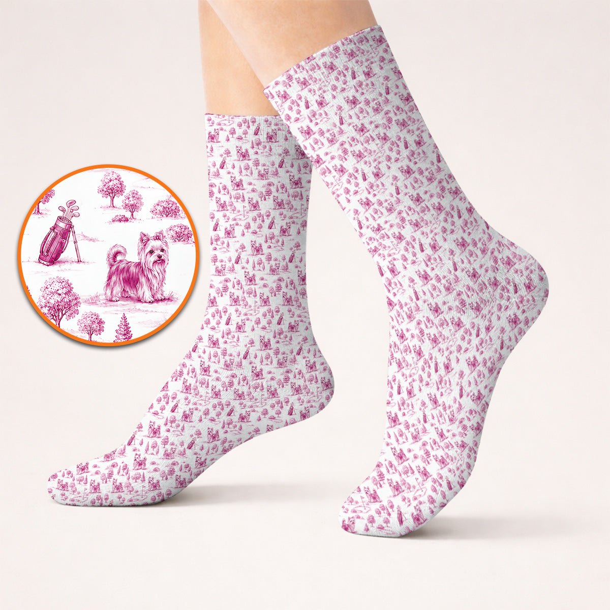 Yorkshire Terrier Toile De Jouy Golf Socks, Yorkie Pattern Golf Sock, Golf Gift For Golfer