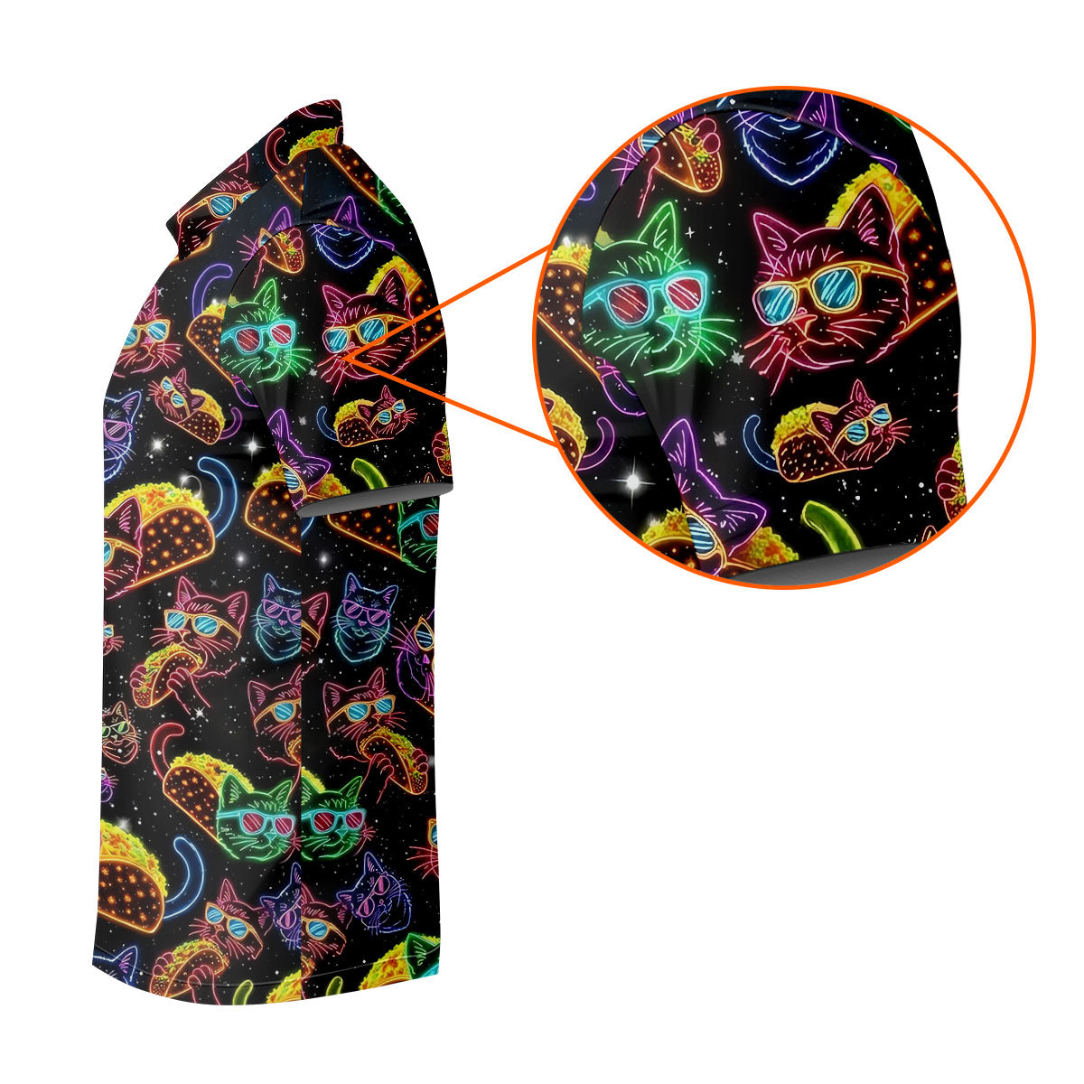 Neon Cat Taco Fiesta Time Hawaiian Golf Shirt, Cinco De Mayo Celebration Golf Shirts For Men