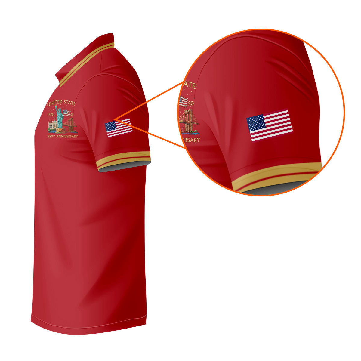 American Symbols Red Patriotic Golf Shirt, US 250 Years 4th Of July Golf Shirts For Men