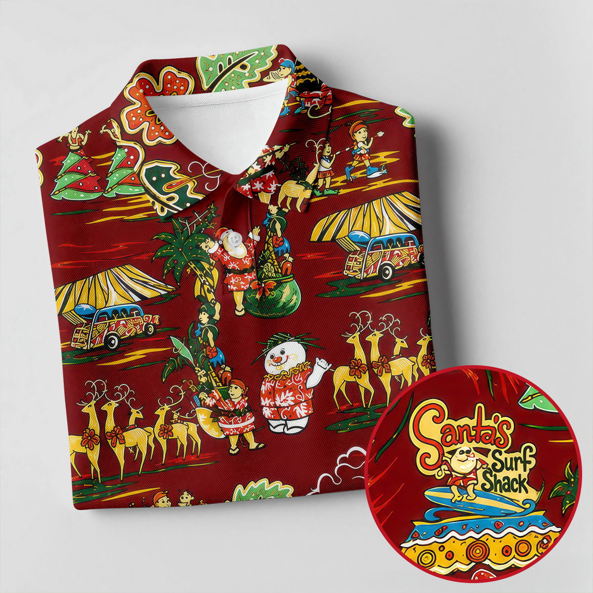 Women's Tropical Santa Surf Shack Golf Shirt, Christmas Golf Shirt, Women’s Golf Apparel