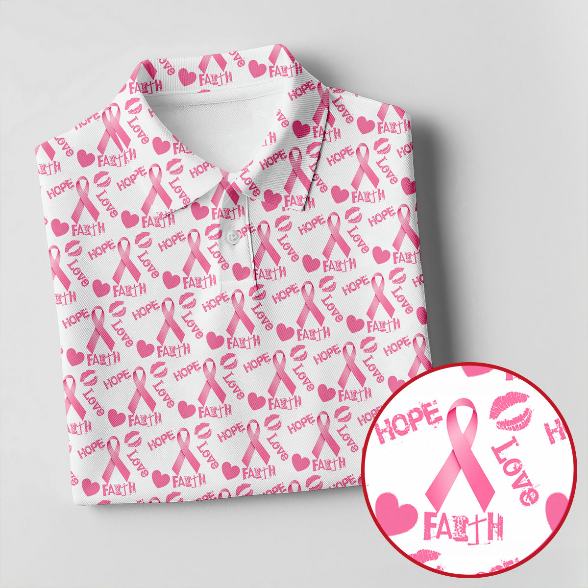 Hope Love Faith Pink Ribbon Breast Cancer Golf Shirt, Men's Golf Shirt, Mens Golf Apparel