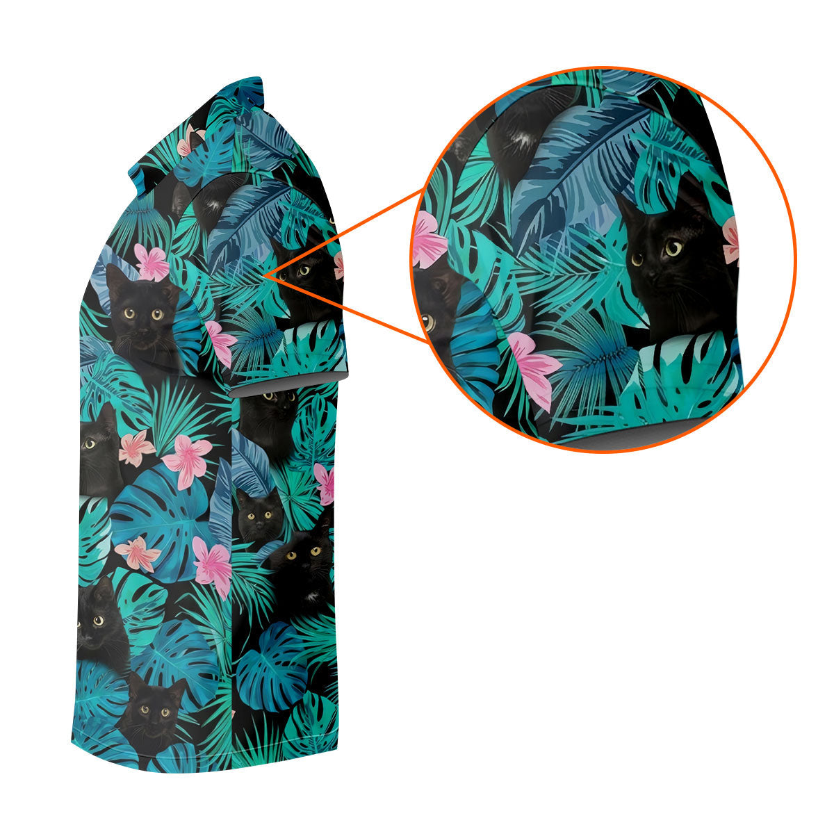 Black Cat Tropical Monstera Hawaiian Golf Polo Shirt, Golf Shirts For Women, Women's Golf Apparel