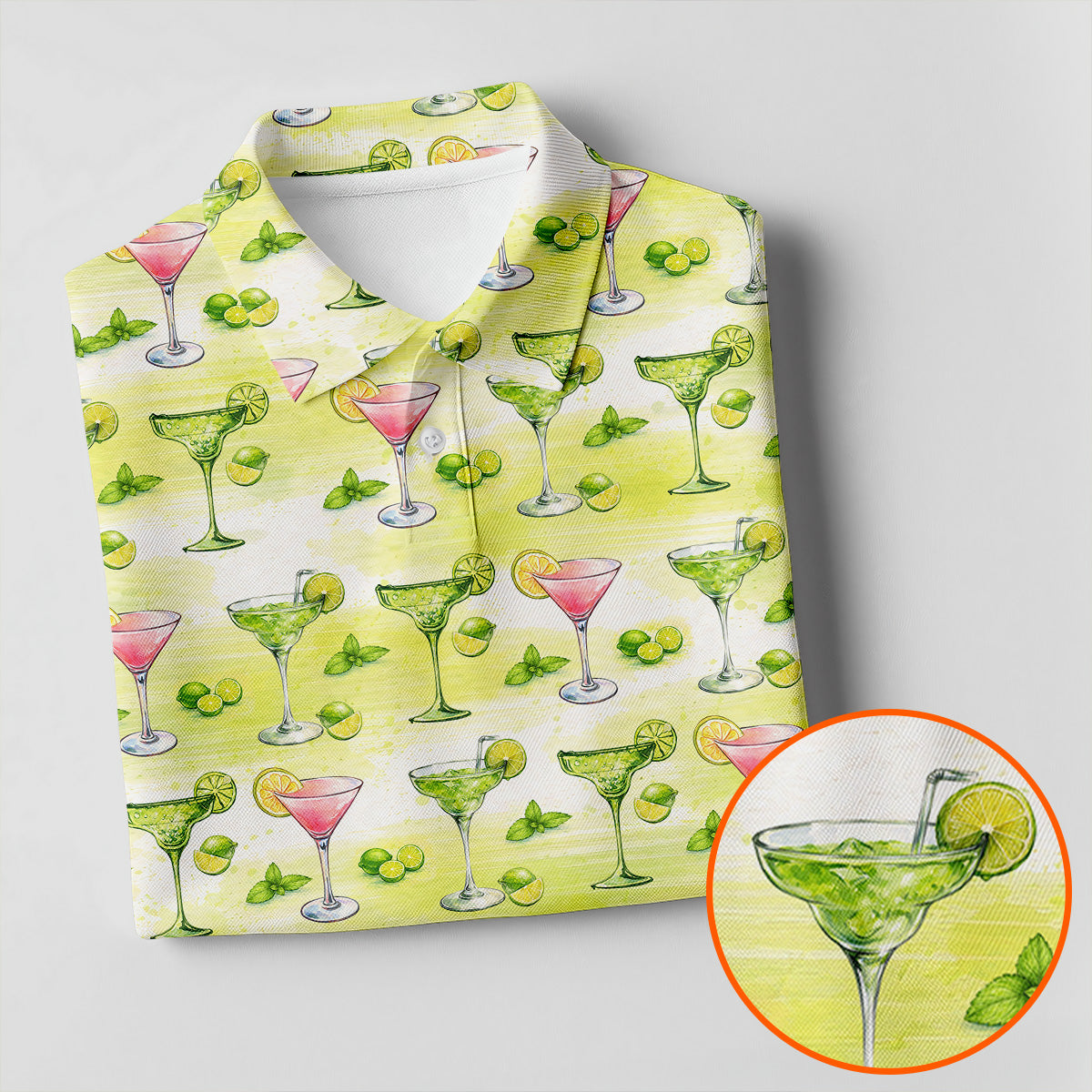 Vintage Margarita Cocktail Lime Pattern Golf Shirt, Mens Golf Shirts, Golf Apparel For Men
