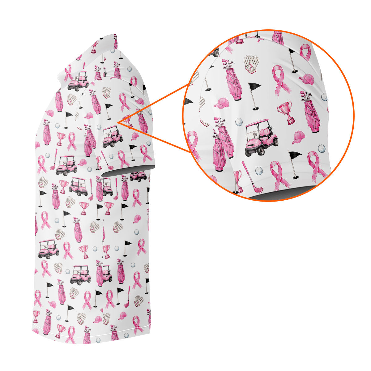Pink Golf Cart Ribbon Breast Cancer Polo Shirt, Womens Golf Polo, Golf Tops For Women