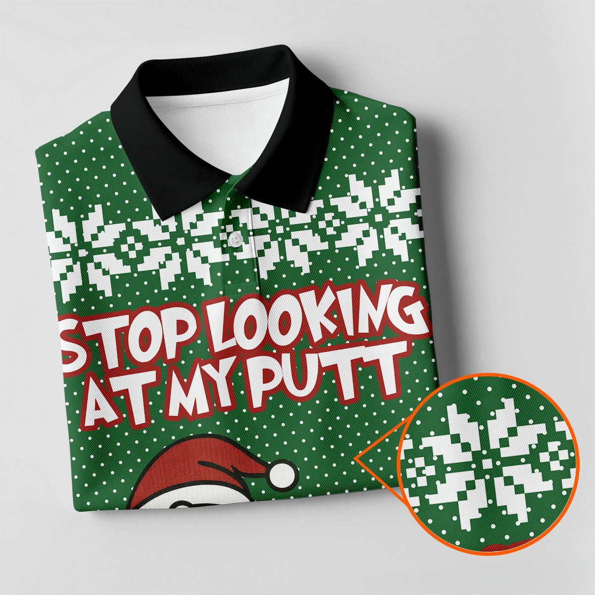 Stop Looking At My Putt Funny Santa Claus Argyle Golf Shirt, Christmas Golf Shirt, Polo Shirts For Men