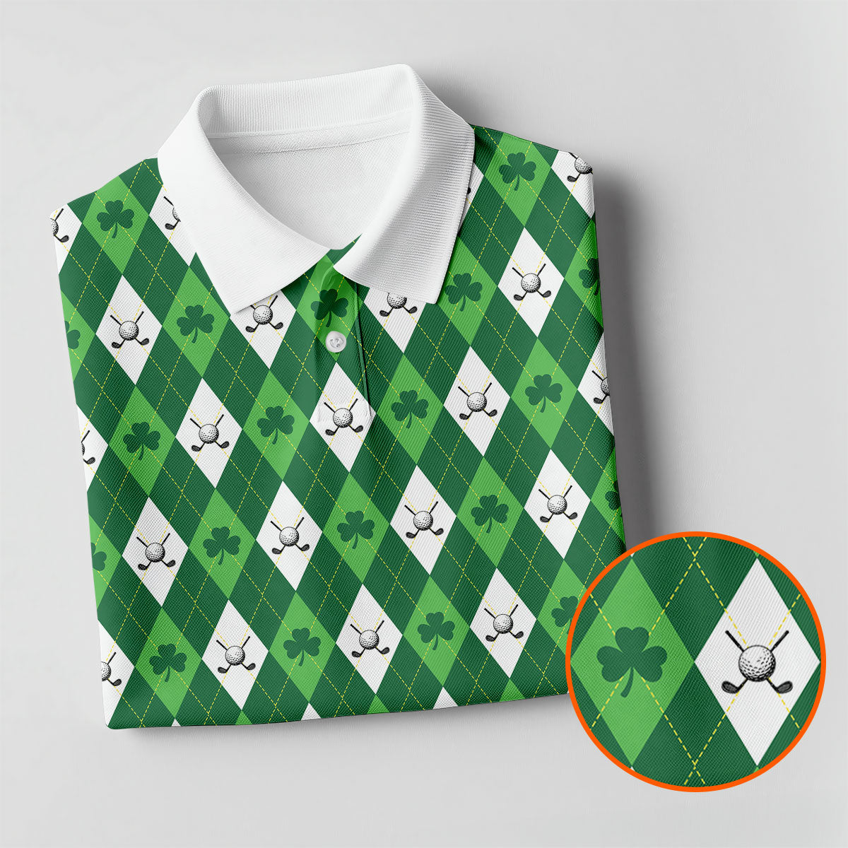 St Patrick's Day Shamrock Argyle Pattern Green And White Argyle Golf Shirt, Polo Shirts For Men, Golf Shirts For Men