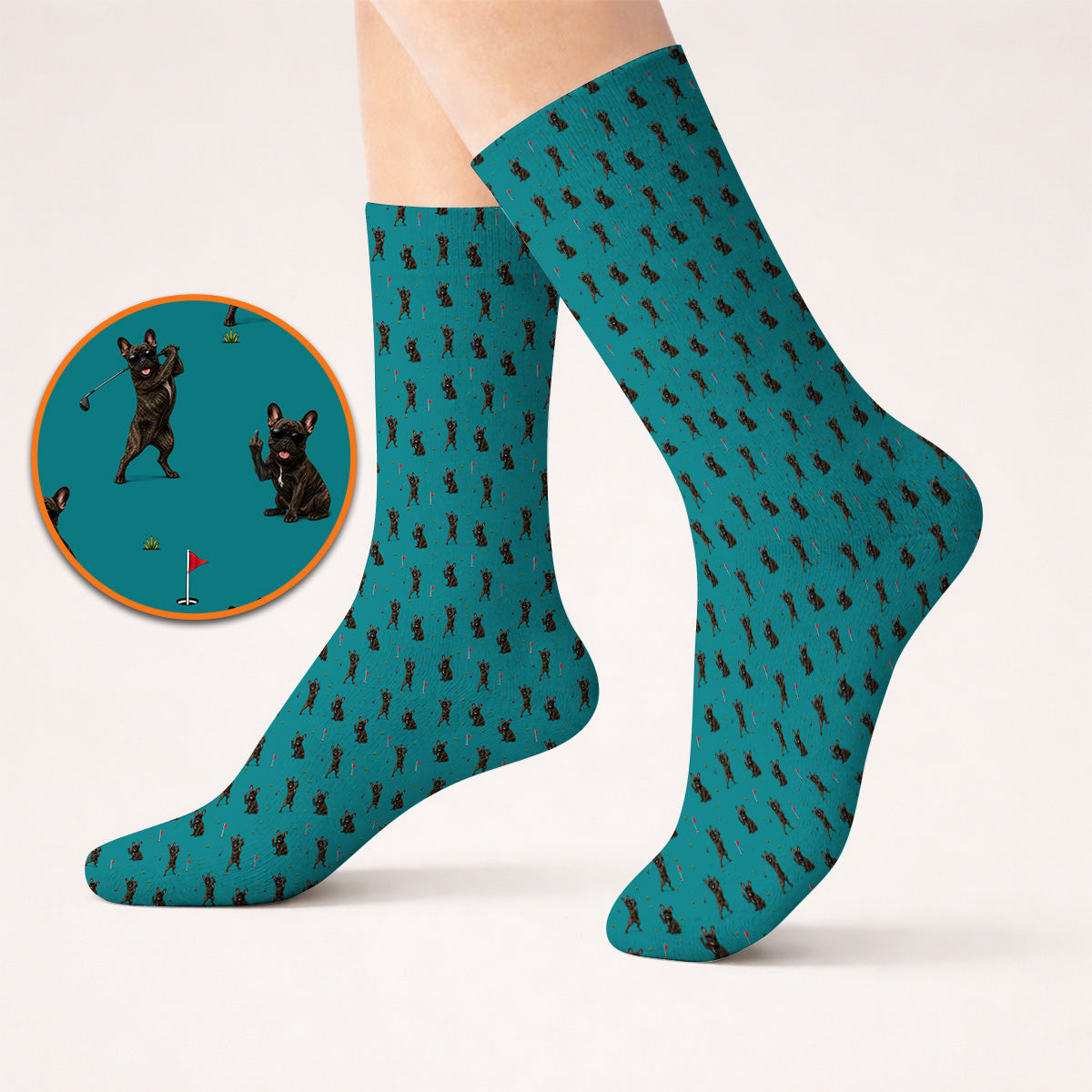 Frenchie Golf Sock, French Bulldog Pattern Socks, Funny Golf Gift For Golfer