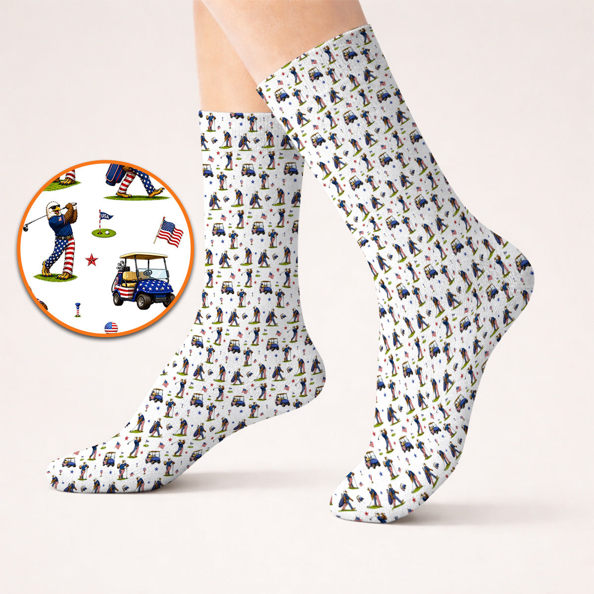 Patriotic Eagle Golf Socks, USA Flag Pattern Golf Sock, Funny Golf Gift For Golfer