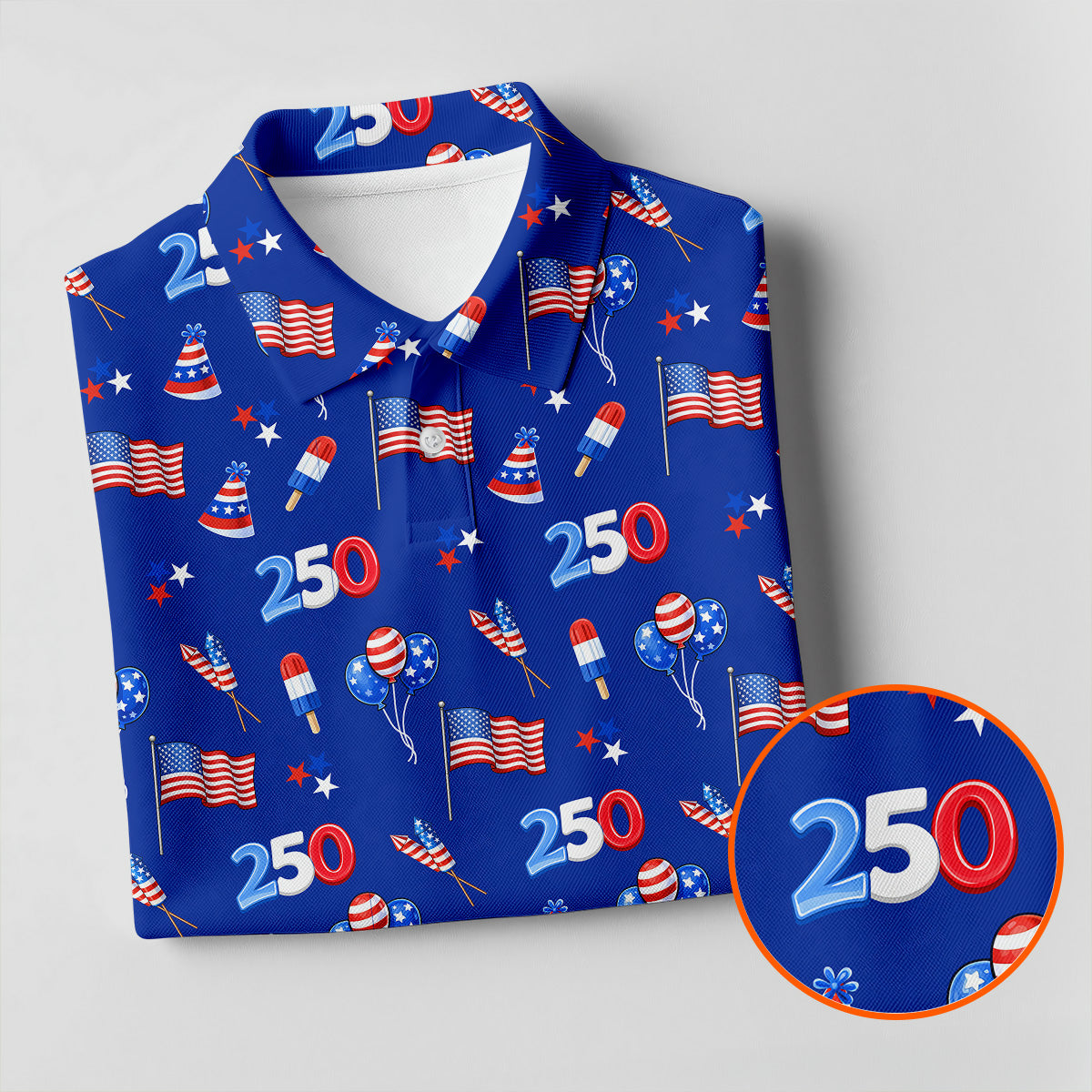 American Flags Balloon Hats Seamless Pattern 250th Anniversary Golf Shirts For Men, Patriotic Golf Shirt