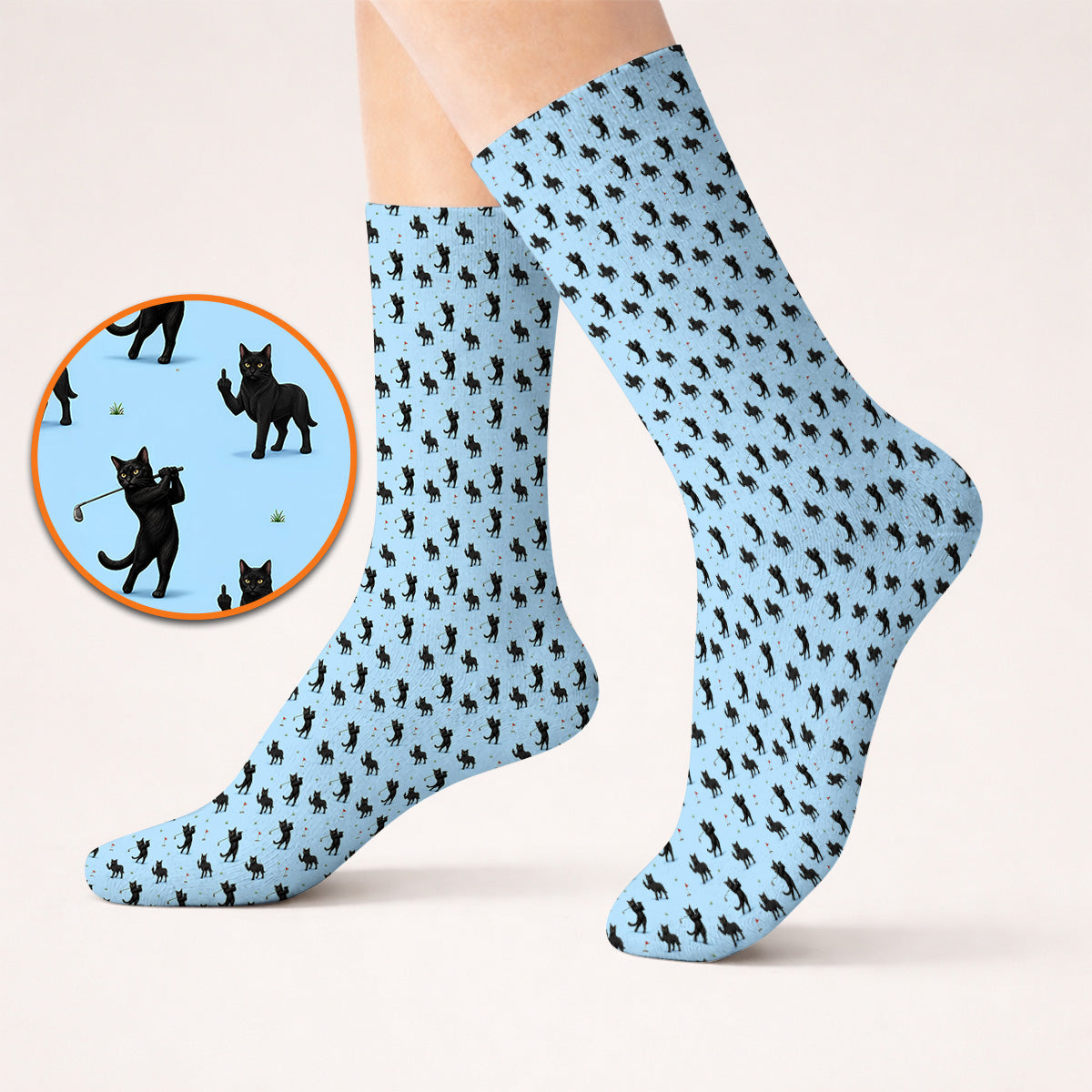 Black Cat Golf Pattern Sock, Funny Golf Socks For Cat Lover, Unique Birthday Gift For Golf Dad