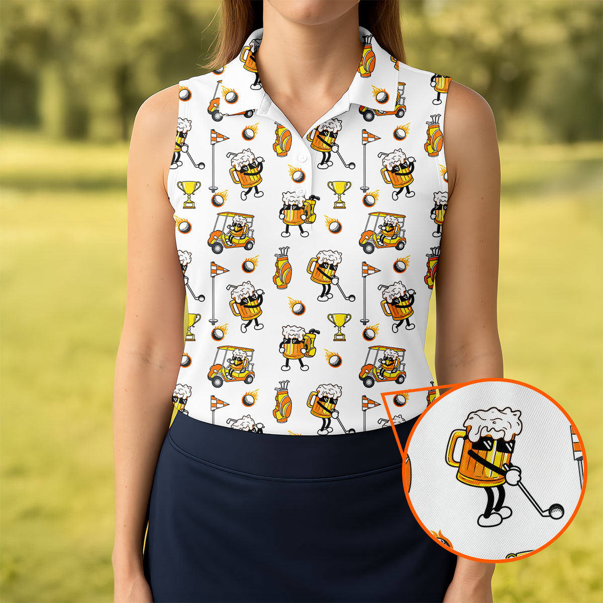 Funny Beer Mug Golfer Pattern Golf Polo Shirt, Women’s Golf Polo, Golf Shirts For Women