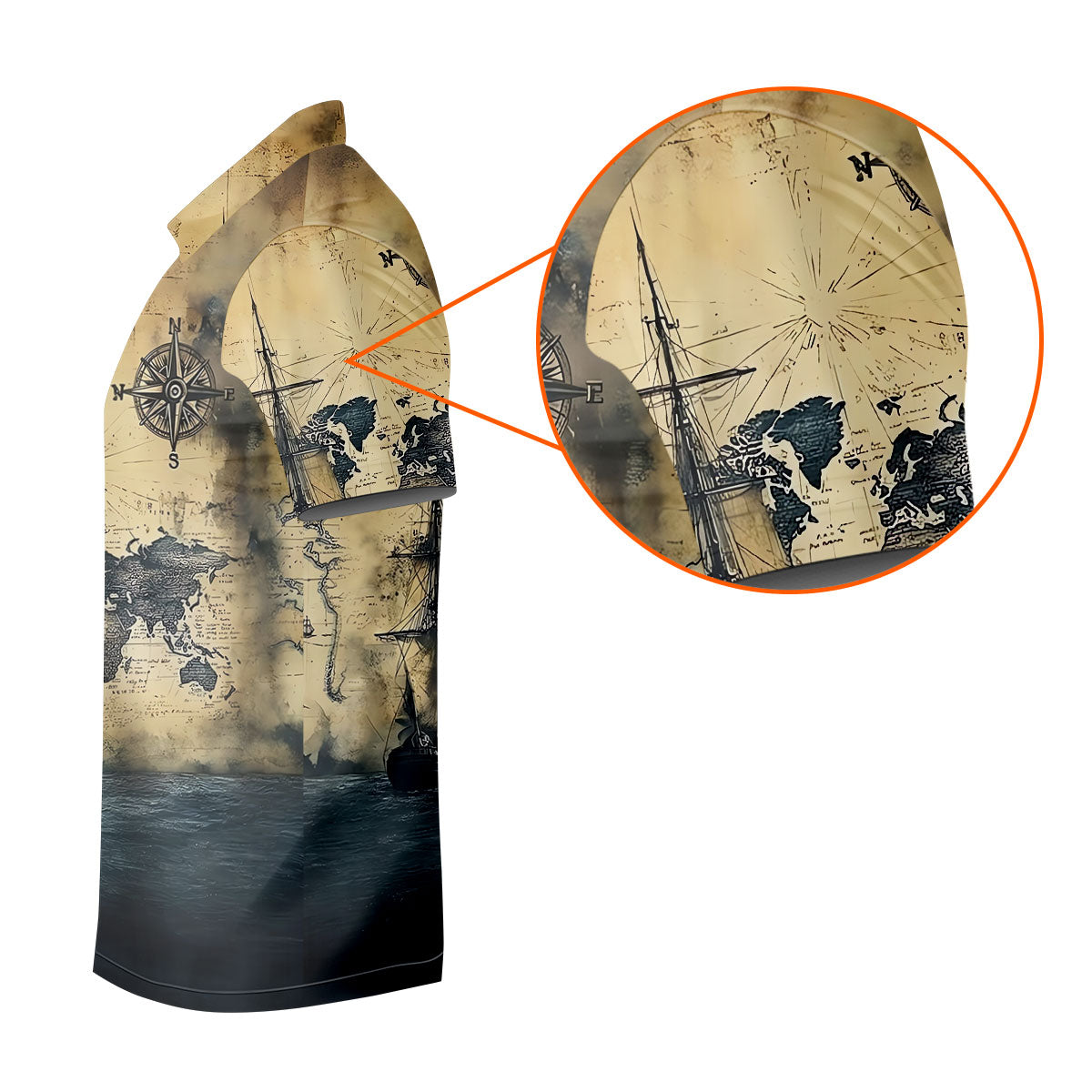 Vintage Ship Map Compass Ocean Golf Shirt, Hawaiian Golf Shirt, Mens Golf Shirts