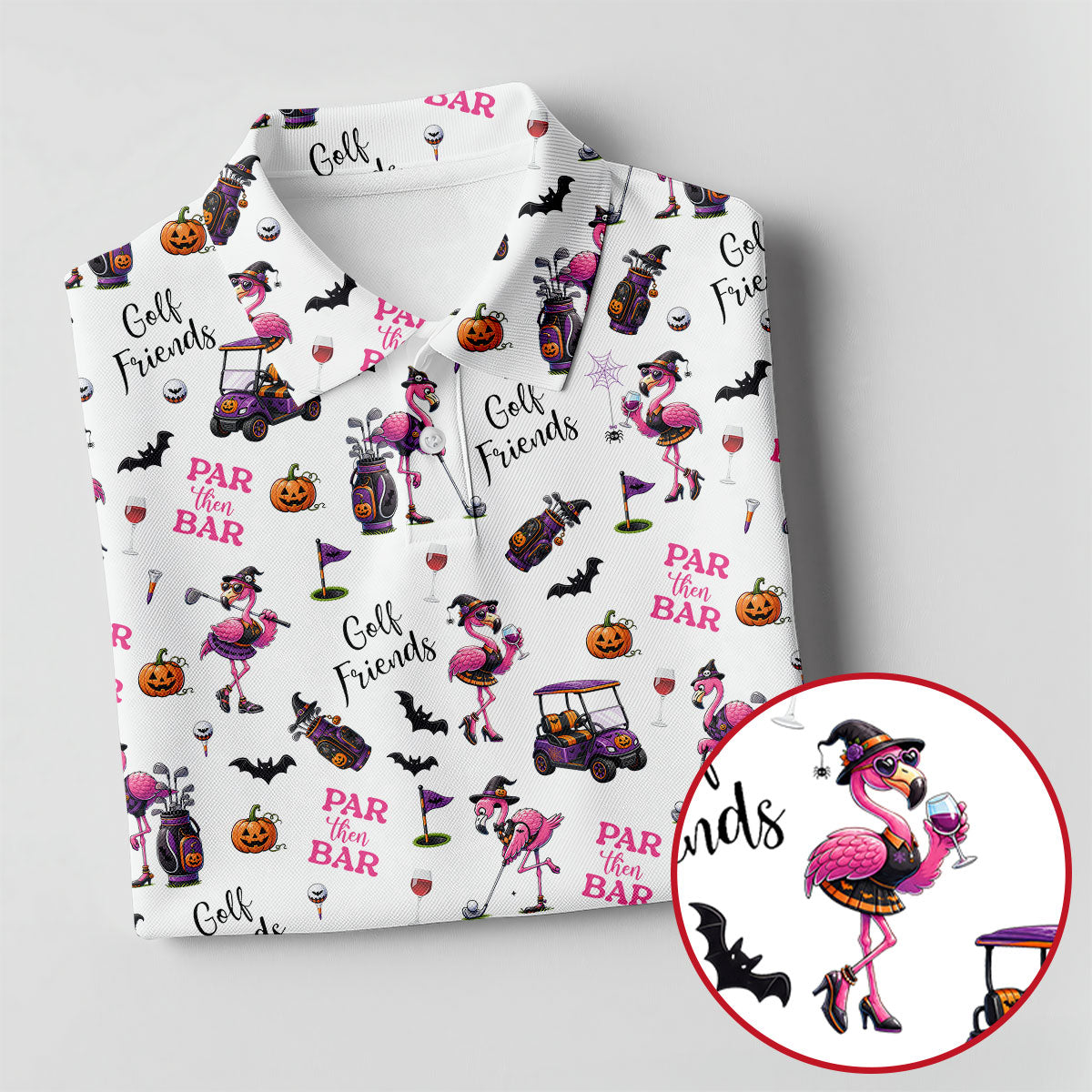 White Par Then Bar Flamingo Halloween Shirt, Mens Golf Apparel, Polo Shirts For Men