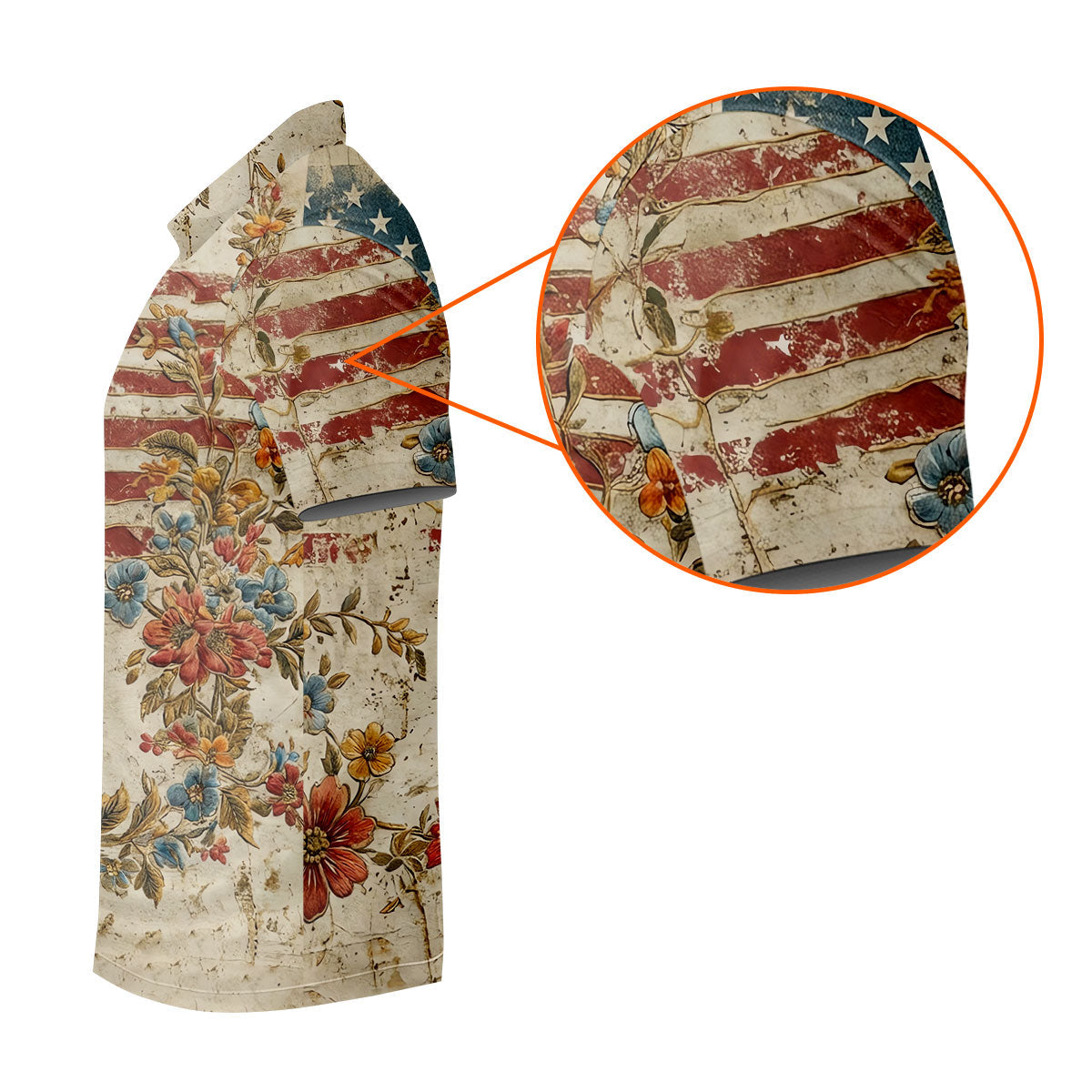 Floral American Flag Vintage Golf Shirt, 250 Years Patriotic 4th Of July Golf Shirts For Men