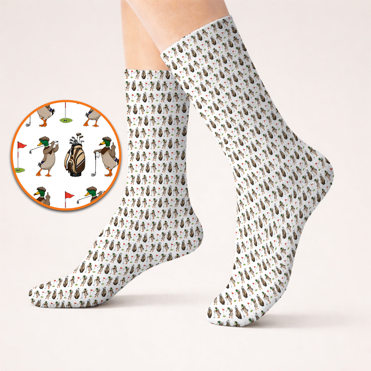 Mallard Duck Golf Sock, Funny Waterfowl Pattern Golf Socks, Perfect Gift for Golfers & Duck Hunters