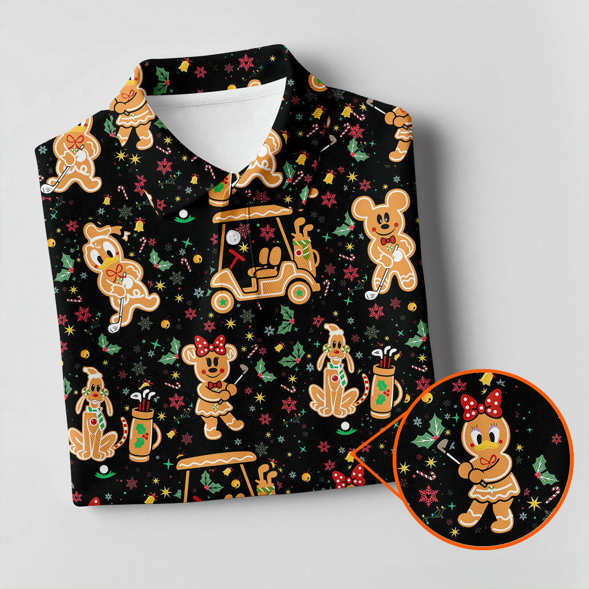 Cartoon Gingerbread Black Golf Shirt, Christmas Golf Shirt, Polo Shirts For Men, Golf Gift For Men