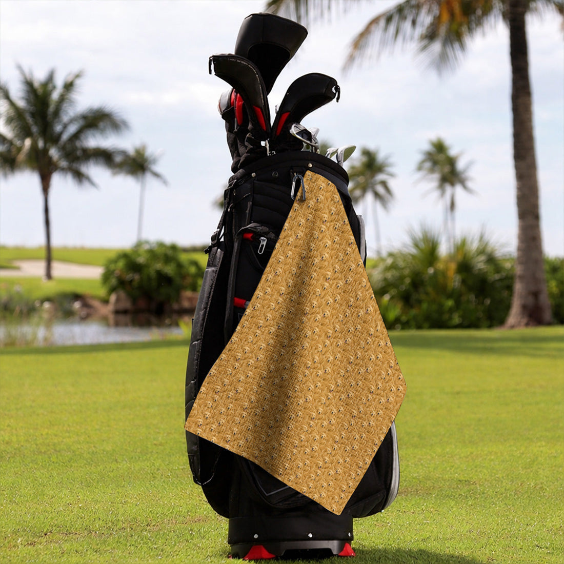 Golden Retriever Middle Finger Golf Towel, Funny Dog Lover Pattern Golf Towels, Golden Retriever Gift For Golfer Dad