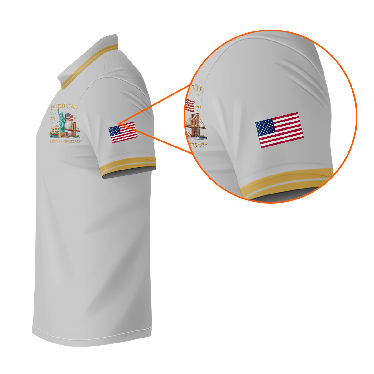 American Symbols Grey Patriotic Golf Shirt, US 250 Years 4th Of July Golf Shirts For Men