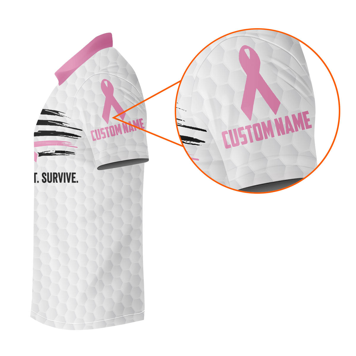 Custom Support Fight Survive Breast Cancer Polo Shirt, Ladies Golf Tops, Women’s Golf Polo