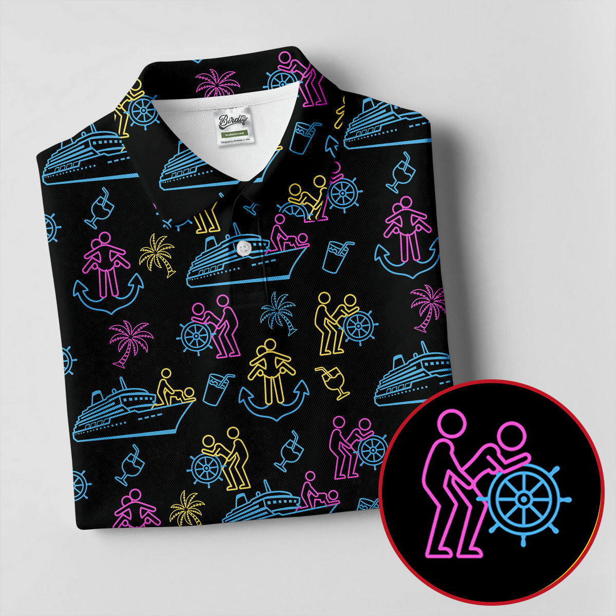 Funny Adult Cruise Vacation Pattern Polo Shirt, Womens Golf Tops, Printed Golf Shirt