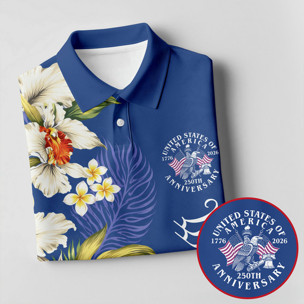 We The People Floral Pattern US Flag Golf Shirt, 250 Years 4th Of July Golf Shirt For Women