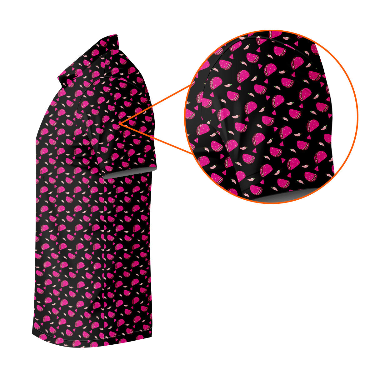 The Pink Taco Seamless Pattern Black Golf Shirt, Golf Tops For Men, Tacos Lover Golf Gift For Men